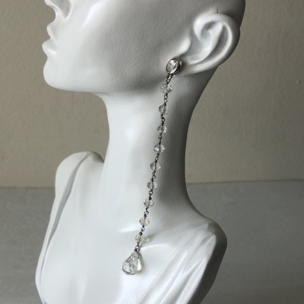 Crystal Clear Long Stud Earrings Post Back 5" long